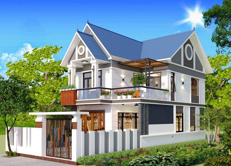 Mẫu nhà 2 tầng 5x20m mái thái tân cổ điển