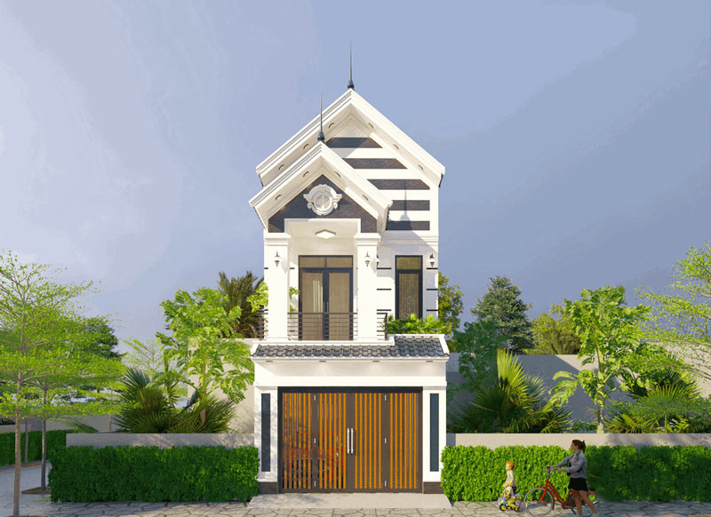 Mẫu nhà 2 tầng 5x20m mái thái tân cổ điển