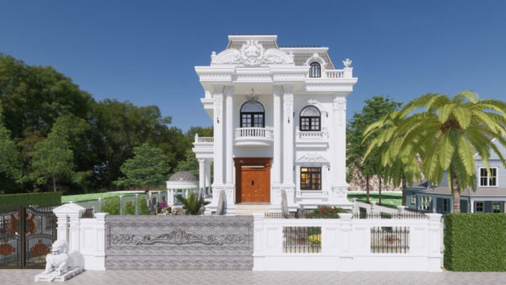 TOP 15+ mẫu nhà phố mặt tiền 8m 2 tầng đẹp hiện đại 2024 5 Thiết kế nhà vuông 2 tầng tân cổ điển