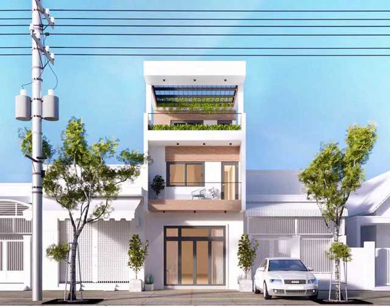 Phối cảnh mặt tiền nhà phố 5m 2 tầng 1 tum