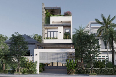 Phối cảnh mặt tiền nhà phố 5m 2 tầng 1 tum