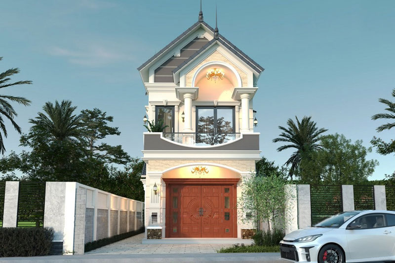 Phối cảnh mặt tiền nhà phố 5m 2 tầng có gara