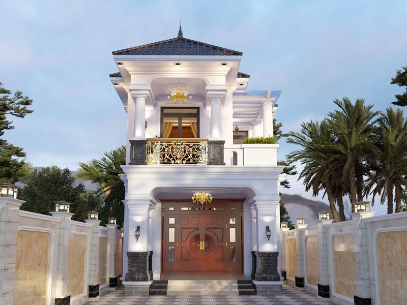 Phối cảnh mặt tiền nhà phố 5m 2 tầng có gara