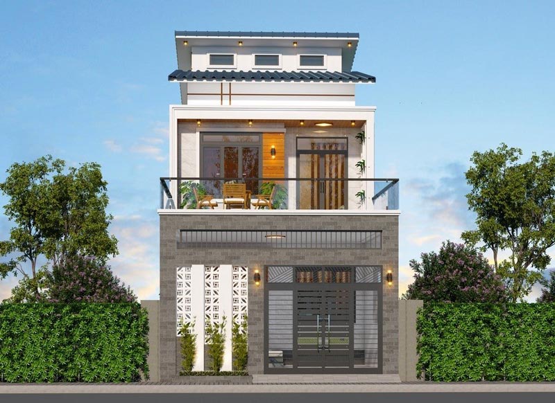 Phối cảnh mặt tiền nhà phố 5m 2 tầng có gara