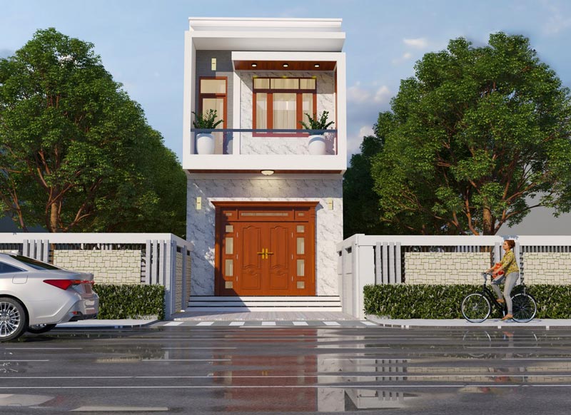Phối cảnh mặt tiền nhà phố 5m 2 tầng mái bằng
