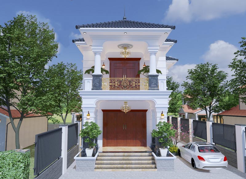 Phối cảnh mặt tiền nhà phố 5m 2 tầng mái thái