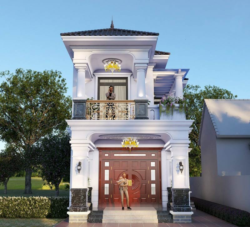 Phối cảnh mặt tiền nhà phố 5m 2 tầng tân cổ điển