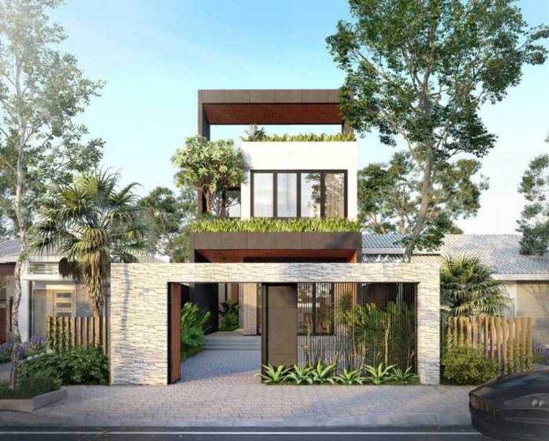 Thiết kế nhà 1 trệt 1 lầu 6x20 kết hợp sân vườn