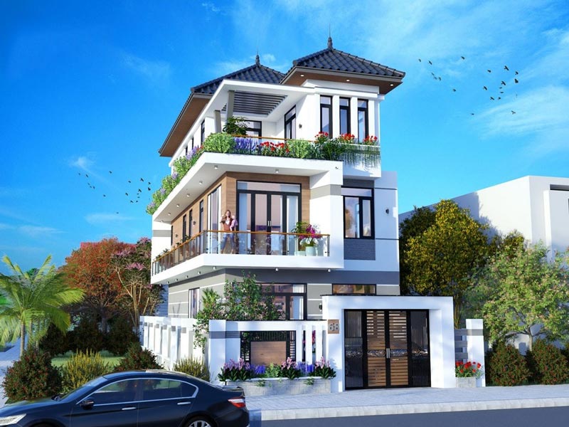 Thiết kế nhà mái ngói 3 tầng độc đáo