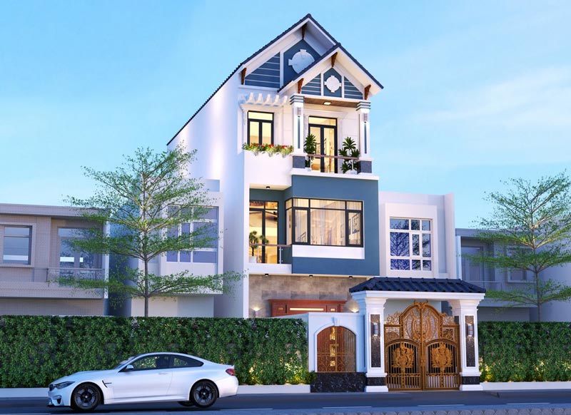 Thiết kế nhà mái ngói 3 tầng độc đáo