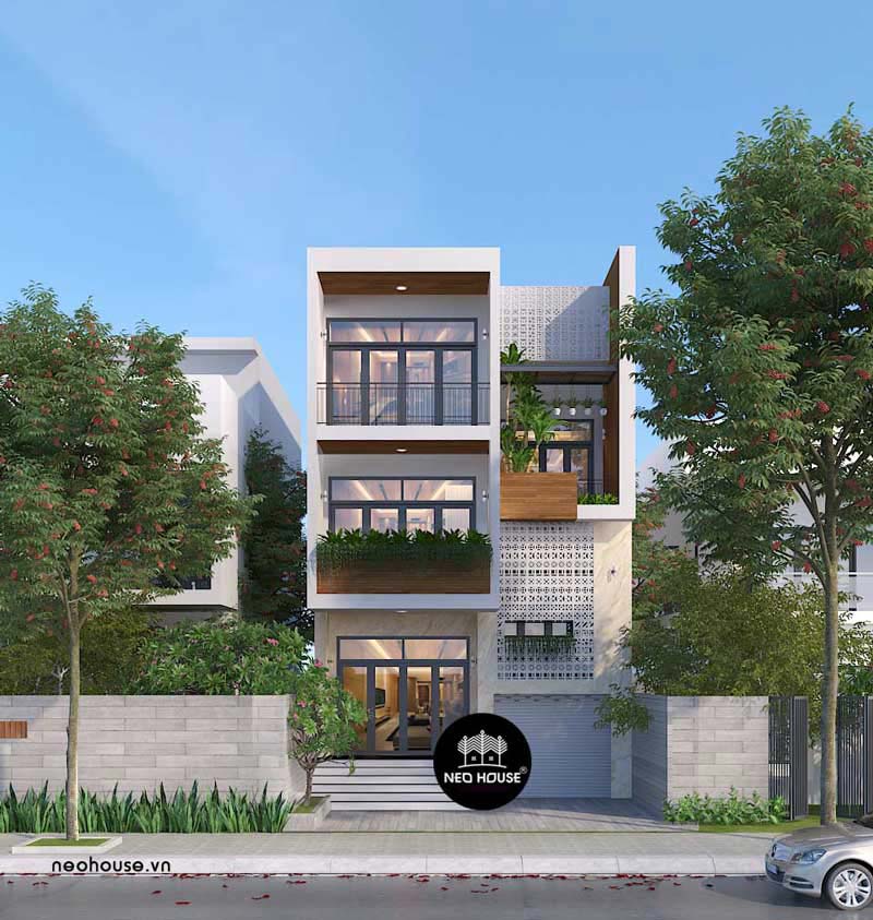 Thiết kế nhà phố 1 trệt 2 lầu đẹp tiện nghi
