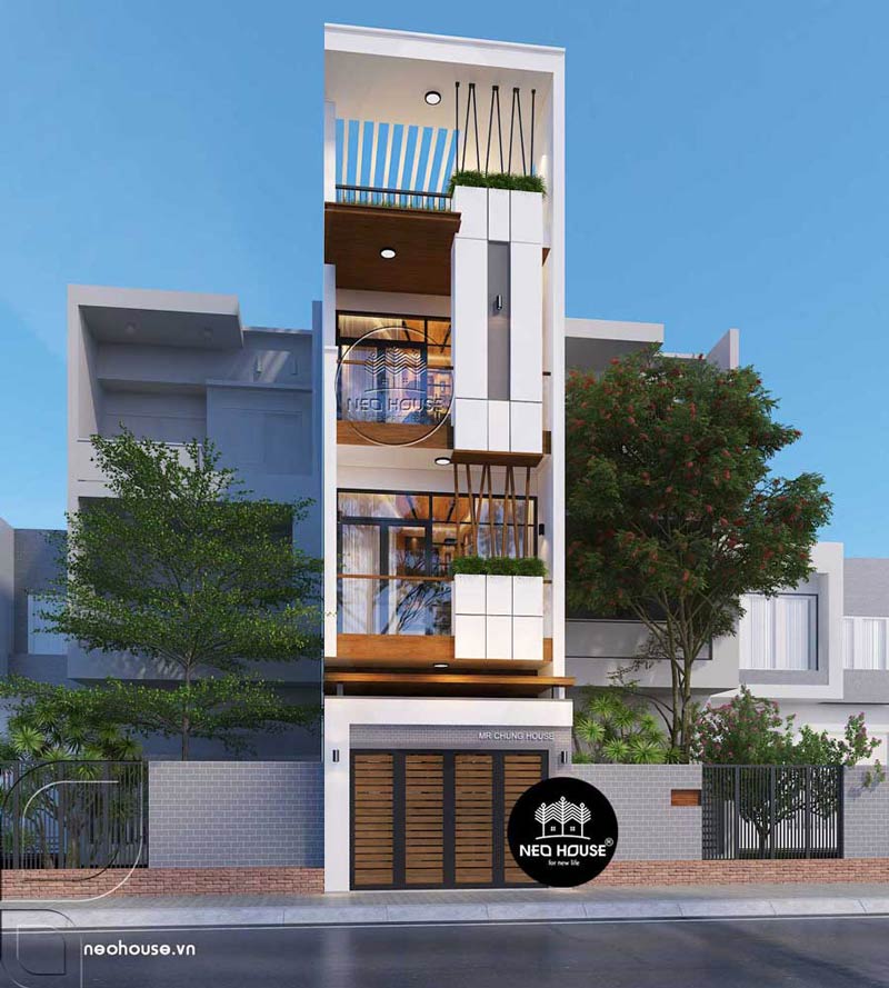 Thiết kế nhà phố 1 trệt 2 lầu đẹp tiện nghi