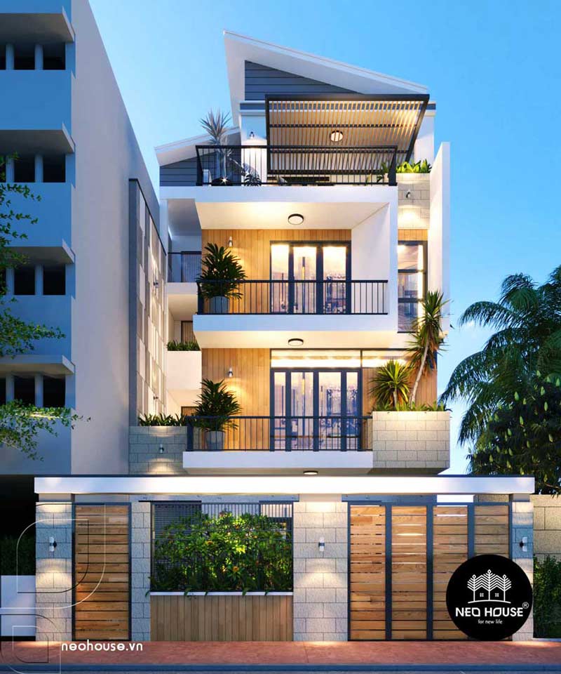 Thiết kế nhà phố 1 trệt 2 lầu đẹp tiện nghi