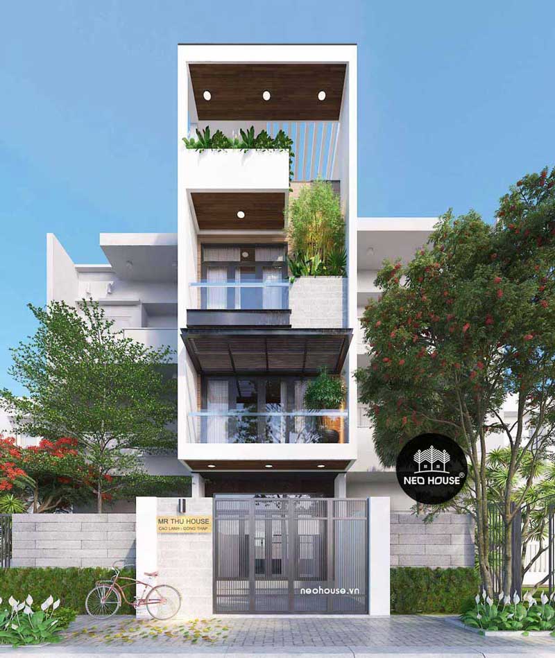 Thiết kế nhà phố 1 trệt 2 lầu đẹp tiện nghi