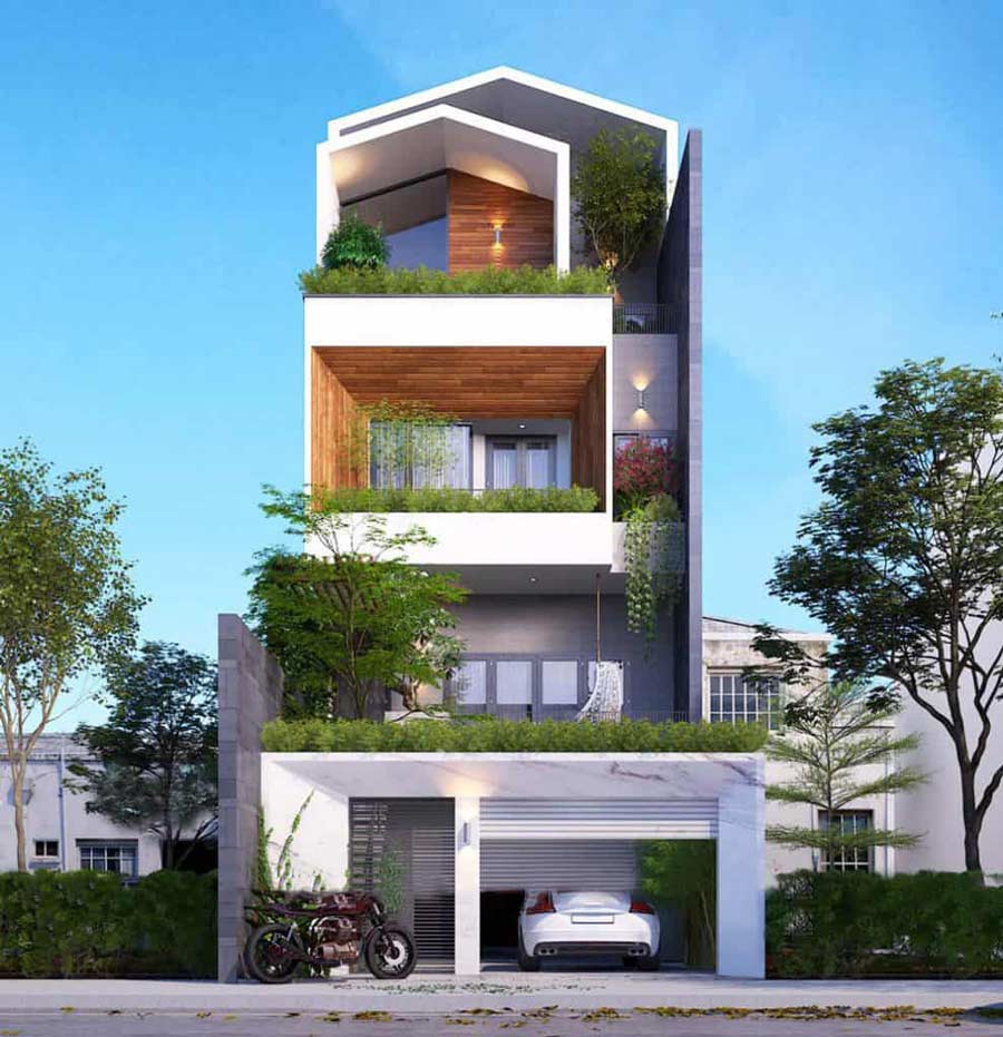 Bản vẽ nhà phố mặt tiền 7m hiện đại để đầu tư