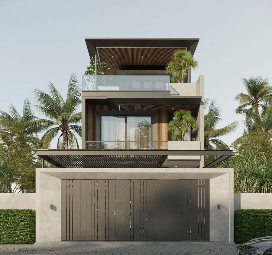 Mẫu nhà phố mặt tiền 7m phong cách hiện đại