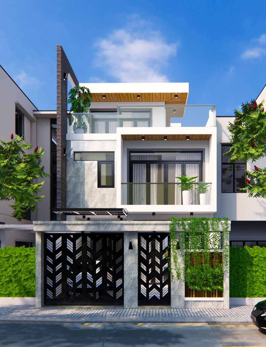 Mẫu nhà phố mặt tiền 7m hiện đại mái bằng