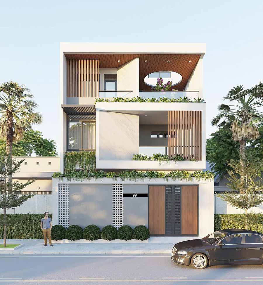 Mẫu nhà phố mặt tiền 7m hiện đại mái bằng