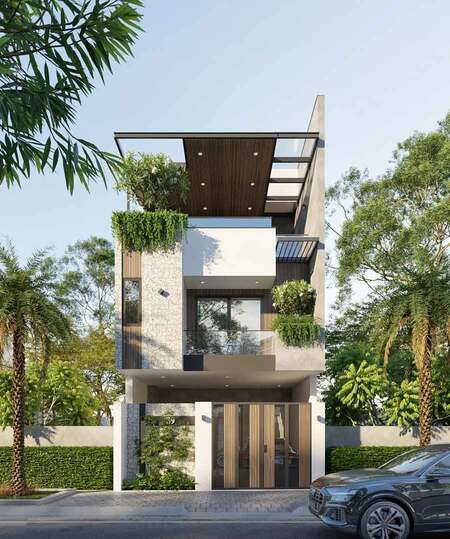 Mẫu nhà phố mặt tiền 7m phong cách tối giản