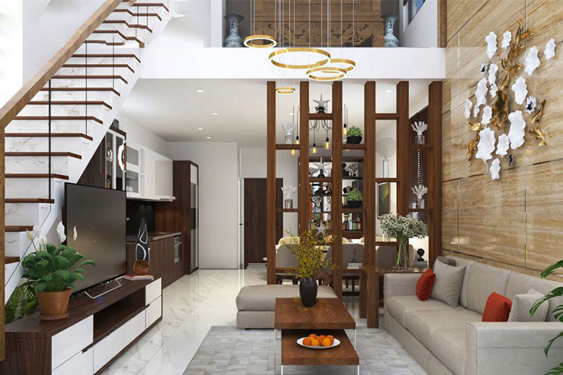 Thiết kế nội thất nhà phố 2 tầng có gác lửng