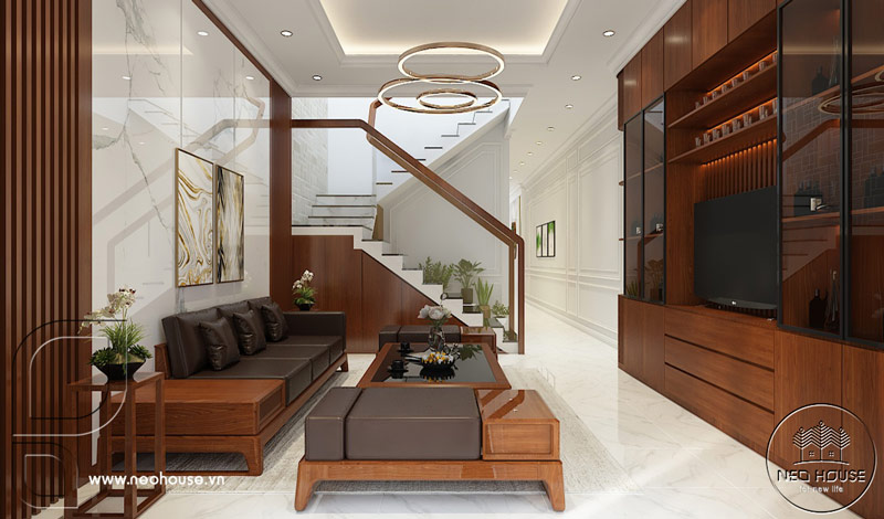 Nội thất phòng khách nhà phố 2 tầng 4x20m