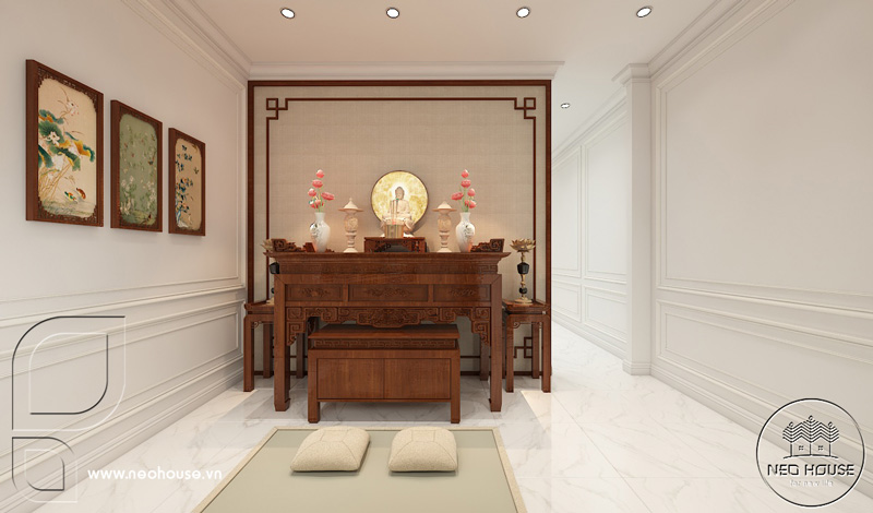 Nội thất phòng thờ nhà phố 2 tầng 4x20m