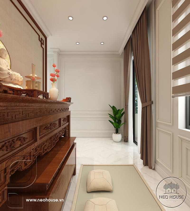 Nội thất phòng thờ nhà phố 2 tầng 4x20m