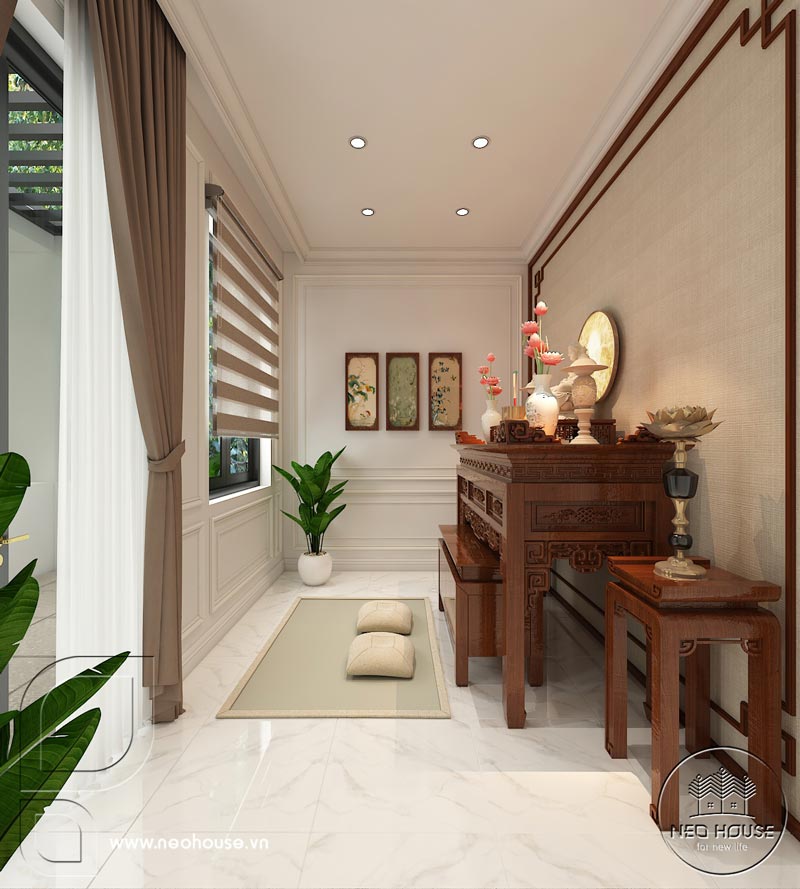 Nội thất phòng thờ nhà phố 2 tầng 4x20m