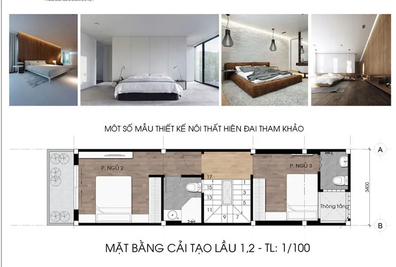 3 mẫu thiết kế nhà 4x13m có thang máy