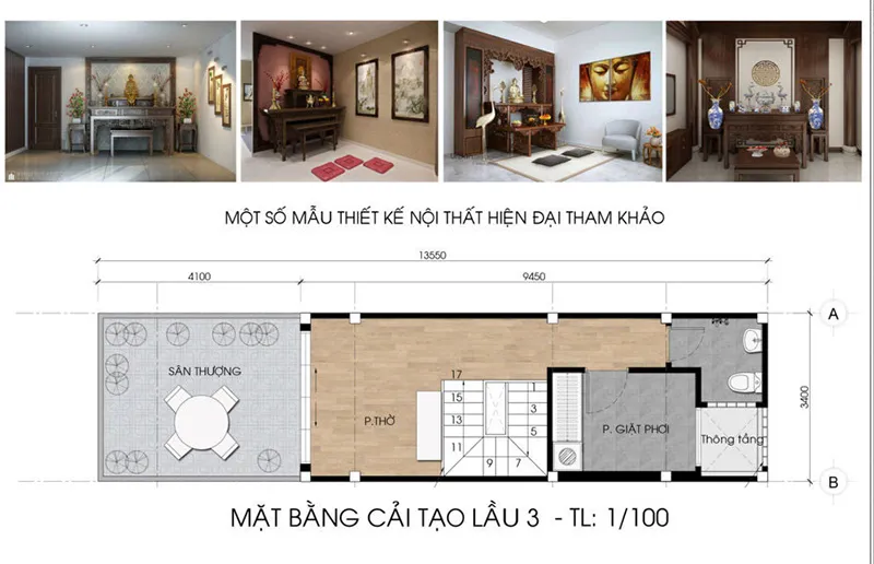 3 mẫu thiết kế nhà 4x13m có thang máy