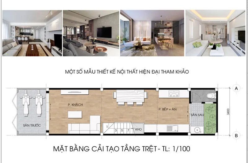 3 mẫu thiết kế nhà 4x13m có thang máy