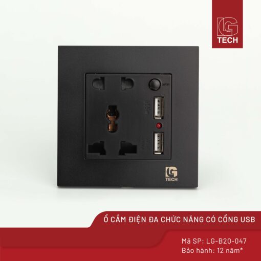 Ổ điện 5 chấu có 2 cổng USB mã LG-B20-047 1