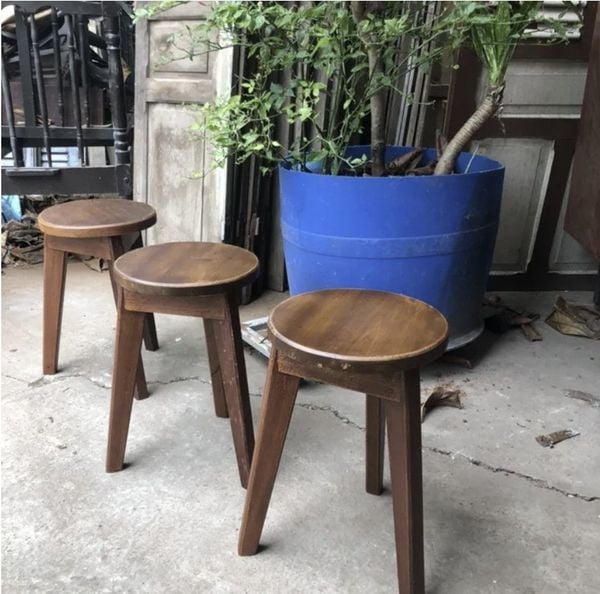 Ghế đôn gỗ xưa mặt vuông cao 45cm