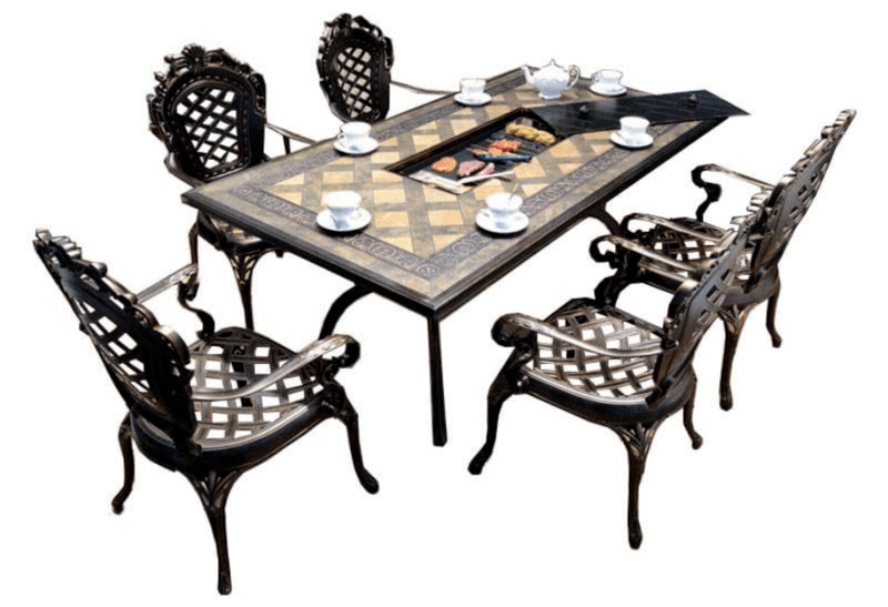 bộ bàn ăn mặt đá hình chữ nhật