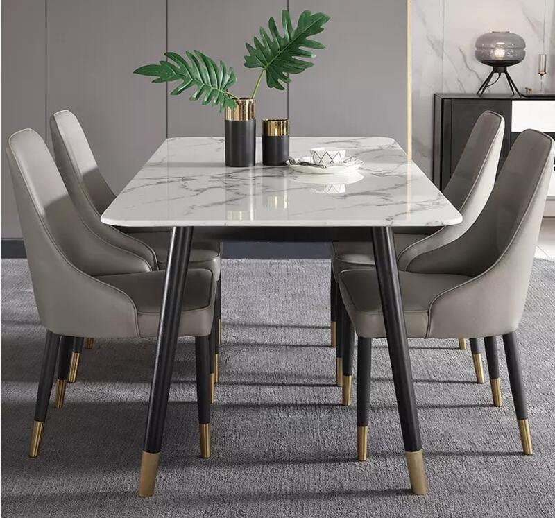 bộ bàn ăn mặt đá hình chữ nhật dài