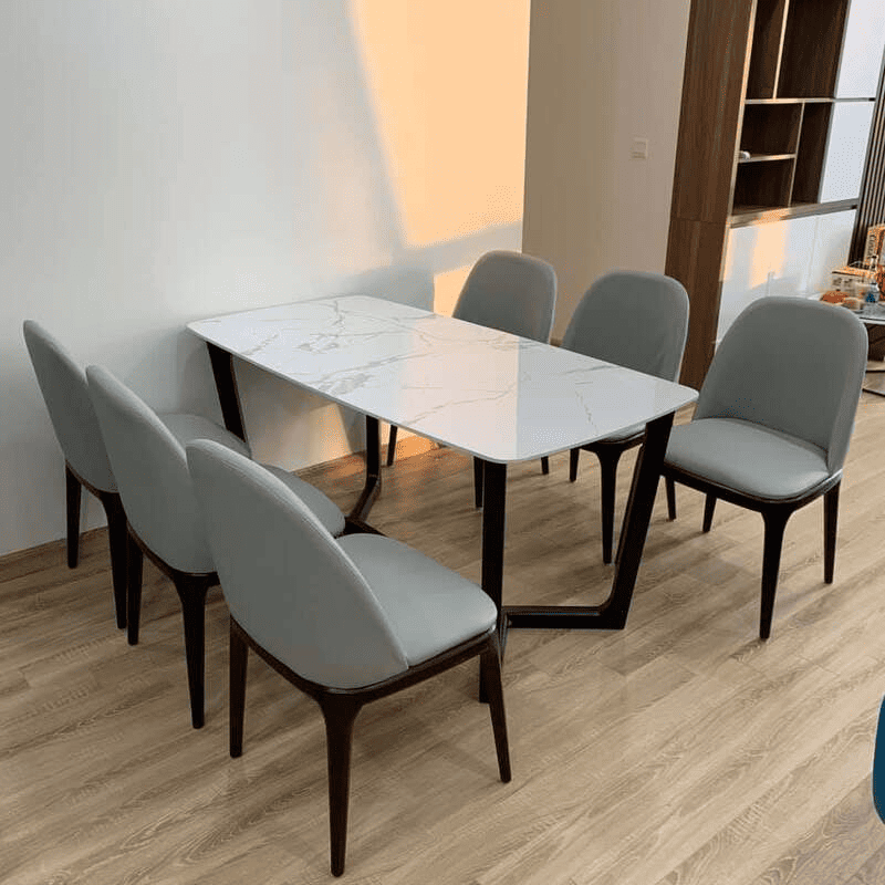 bộ bàn ăn mặt đá hình chữ nhật