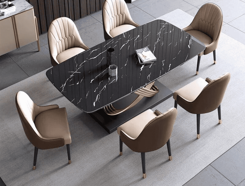 bộ bàn ăn mặt đá hình chữ nhật dọc