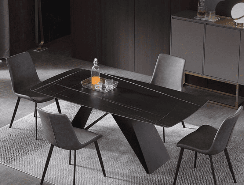 bộ bàn ăn mặt đá hình chữ nhật dọc