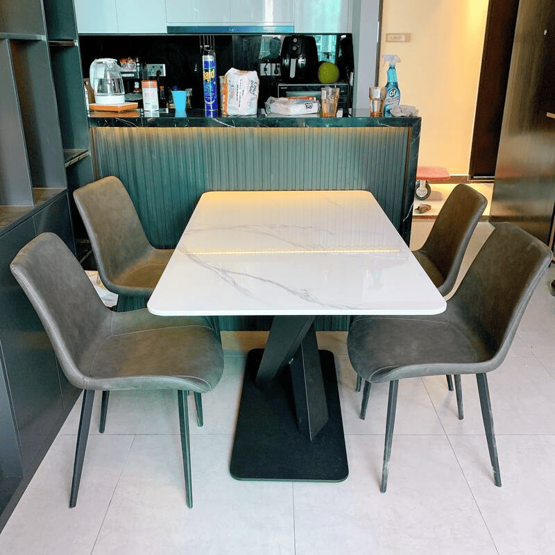 bộ bàn ăn mặt đá hình chữ nhật đơn giản