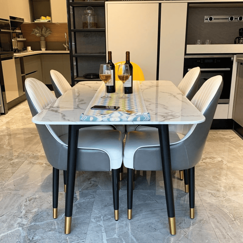 bộ bàn ăn mặt đá hình chữ nhật