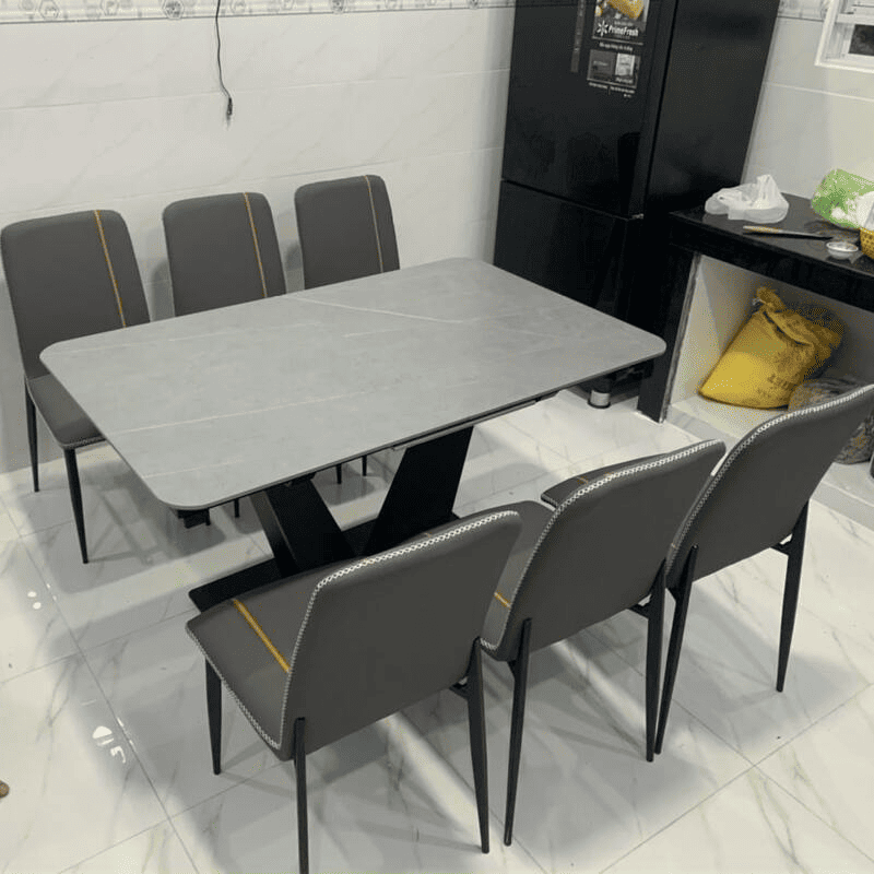 bộ bàn ăn mặt đá hình chữ nhật dọc
