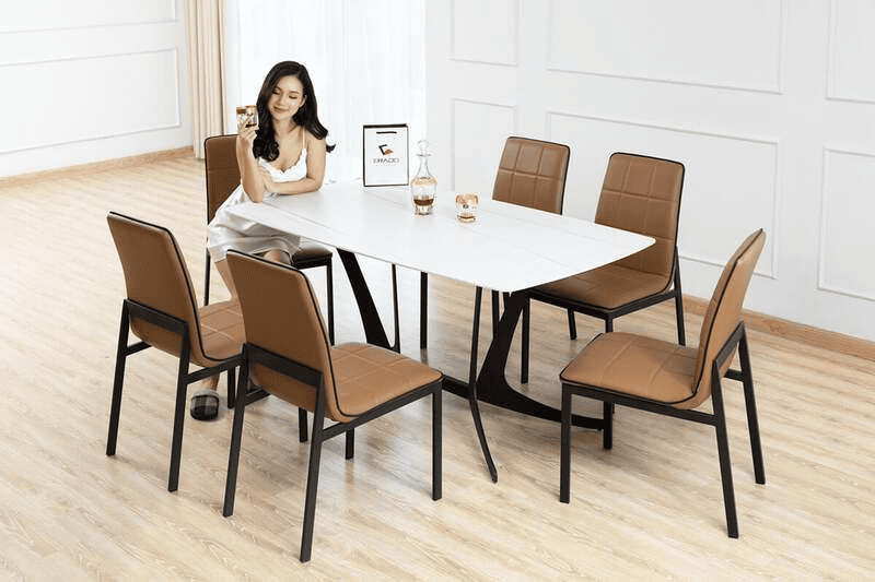 bộ bàn ăn mặt đá hình chữ nhật đơn giản