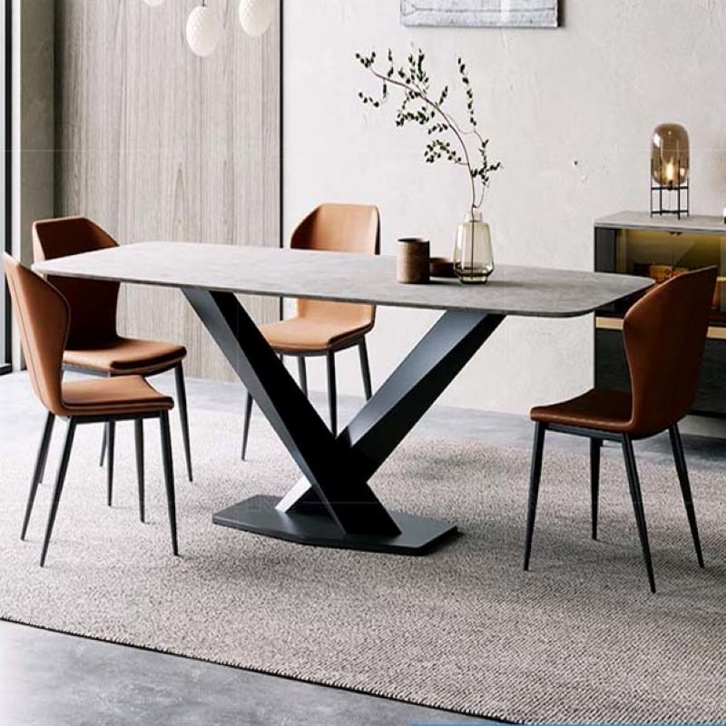 bộ bàn ăn mặt đá hình chữ nhật