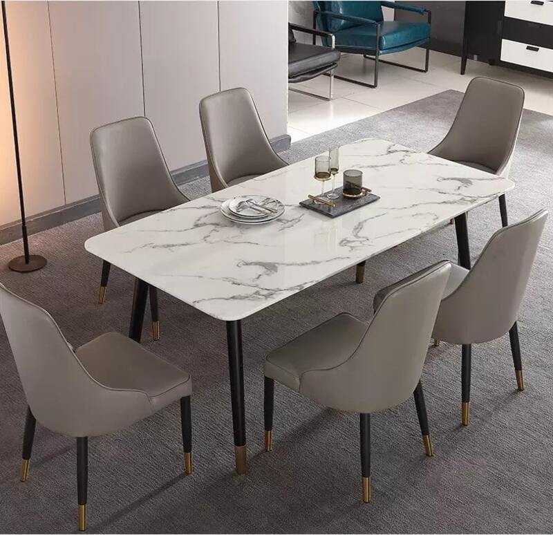 bộ bàn ăn mặt đá hình chữ nhật dọc