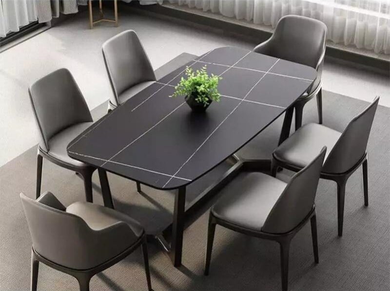bộ bàn ăn mặt đá hình chữ nhật dọc