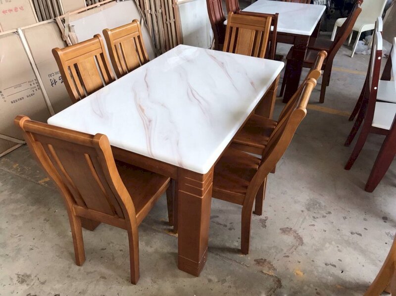 bộ bàn ăn mặt đá marble đen