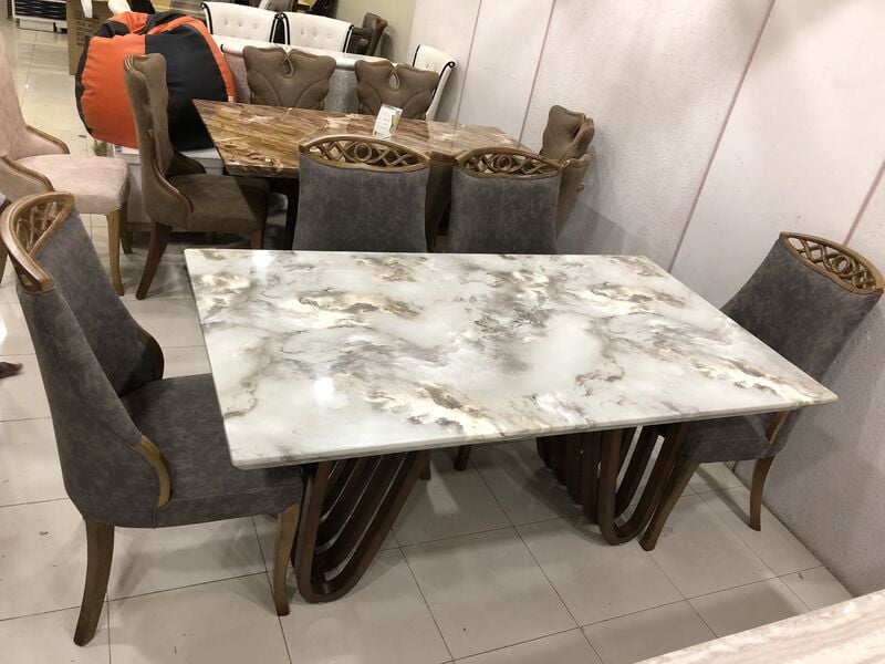 bộ bàn ăn mặt đá marble gỗ