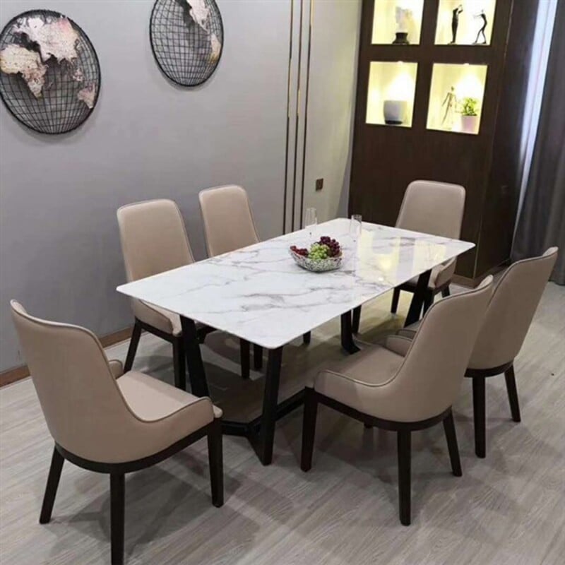 bộ bàn ăn mặt đá marble đen