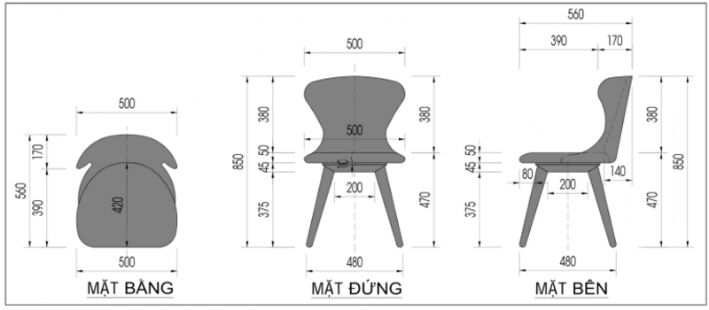 kích thước ghế gỗ