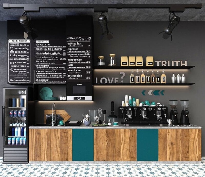 cách bố trí quầy pha chế cafe